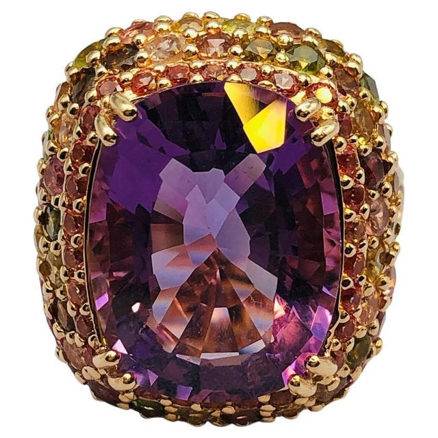 Bochic "Orient" Vintage Diamond, Amethyst & Sapphire Ring Set In 18K Gold & Silver For Sale - Image 15 of 18