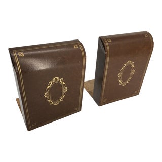 Vintage Mid 20th Century Faux Leather Bookends - a Pair For Sale
