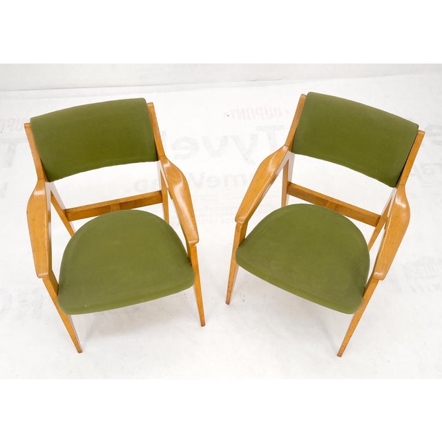 Pair of c1950s Blond Birch Scandinavian Swedish Arm Chairs Green Upholstery For Sale - Image 12 of 15