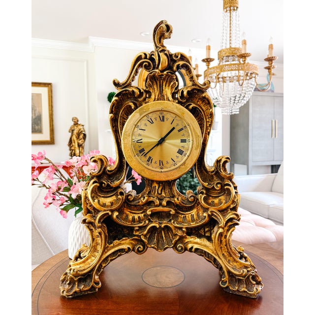 Large Scale Vintage Rococo Style Gilt Table Clock, German Movement For Sale - Image 11 of 11