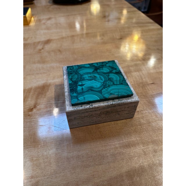 Vintage Italian Travertine and Green Marble Ashtray 1990s For Sale - Image 4 of 6