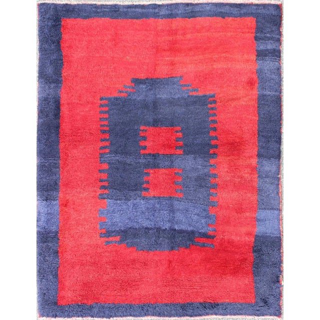 Turkish Tulu Rug With Modern Minimalist Design in Blue, Red and Luxurious Wool For Sale - Image 12 of 12