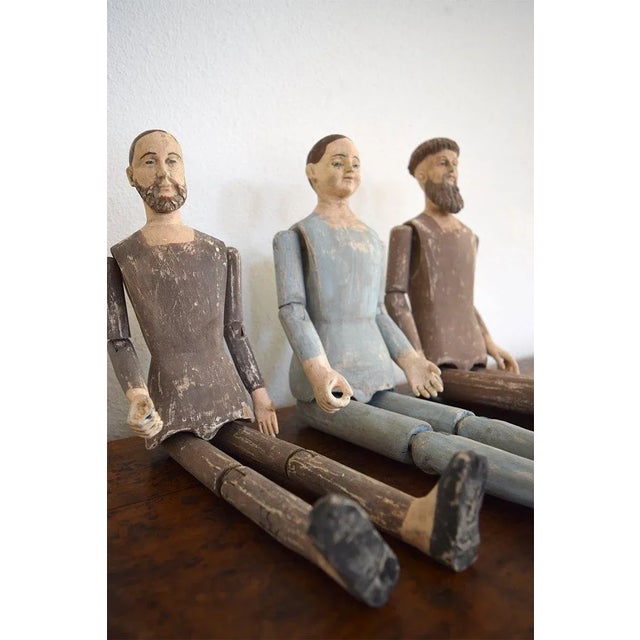 Late 19c Century Spanish Articulated Wooden Saint Figures. Commonly referred to as Santo figurines. Original paint. From...