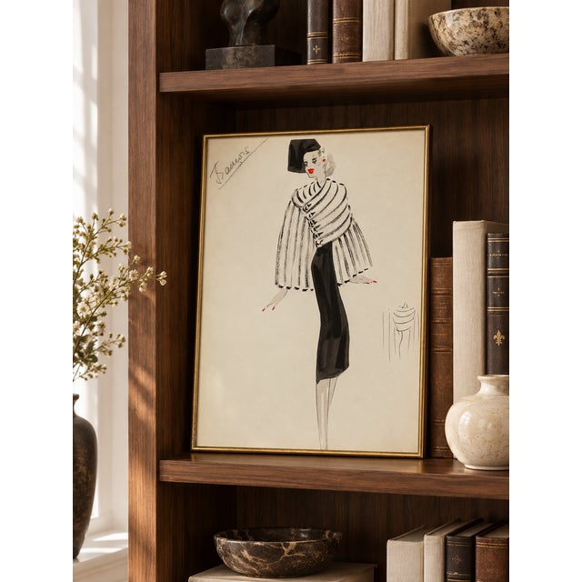 Art Deco Vintage French Fashion Wall Art Print – White Coat & Black Dress, 12" X 16" For Sale - Image 3 of 8