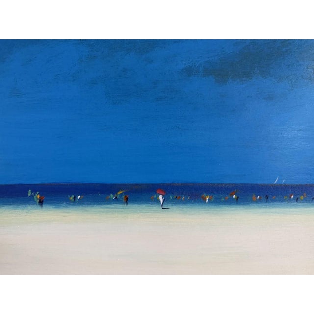 Late 20th Century Late 20th Century Minimalist Blue Horizon Beach Scene Oil on Canvas For Sale - Image 5 of 6