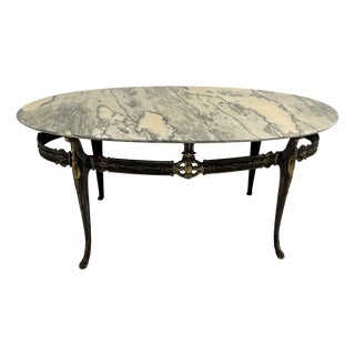 Oval Coffee Table in Brass and Marble, Italy, 1950s For Sale