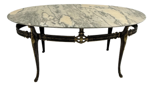 Oval Coffee Table in Brass and Marble, Italy, 1950s