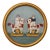 “Staffordshire Couple With Dogs ” an Original Round 16” Gold Framed Painting by Michelle Heimann. For Sale