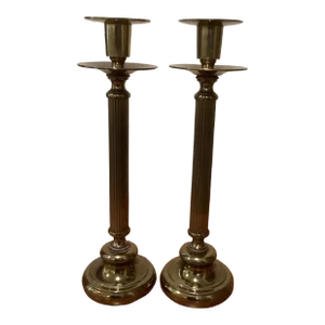 Vintage Late 20th Century Victorian Brass Candlesticks - a Pair