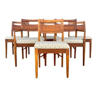 Set of Six Cane-Back Dining Chairs by American of Martinsville | Includes Two Captains Chairs For Sale