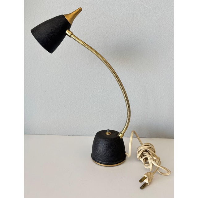 Mid-Century Modern Brass Gooseneck Desk Lamp, Black & Gold, Usa, Circa 1950s For Sale - Image 14 of 18
