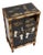 Vintage Black Lacquer & Faux Bamboo Chinoiserie Narrow Accent Cabinet With Mother-of-Pearl Inlay For Sale