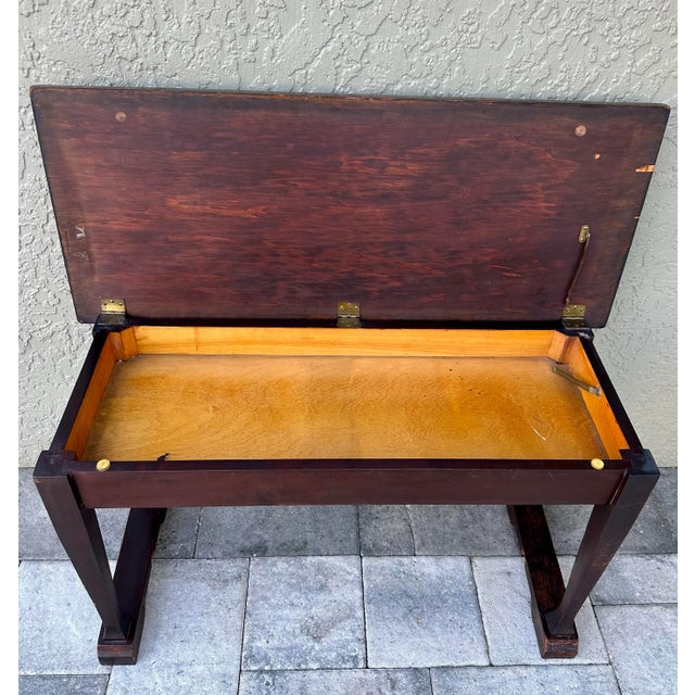 Wood Vintage 20th Century Mahogany Wood Piano Bench With Storage For Sale - Image 7 of 12