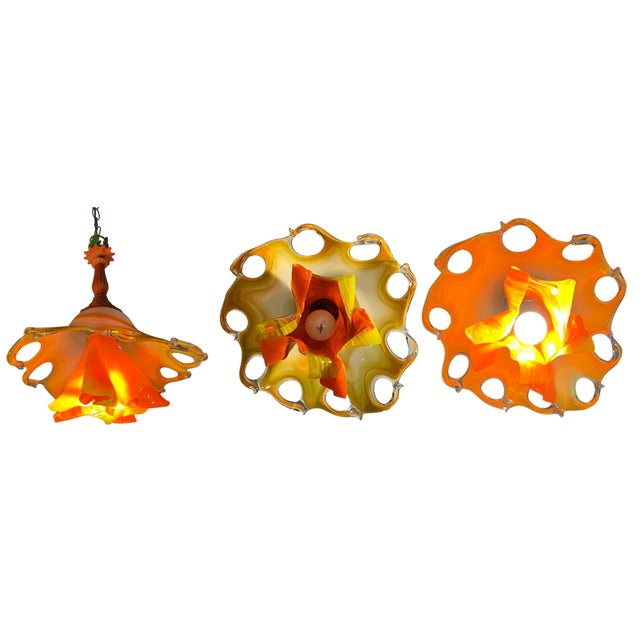 Murano Art Glass Looped Abstract Orange White Pendant Light For Sale - Image 18 of 18
