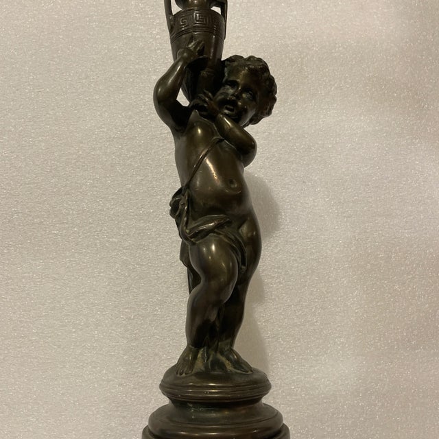 Figurative Early 20th Century Louis XV Rococo French Bronze Cherub Lamp For Sale - Image 3 of 6