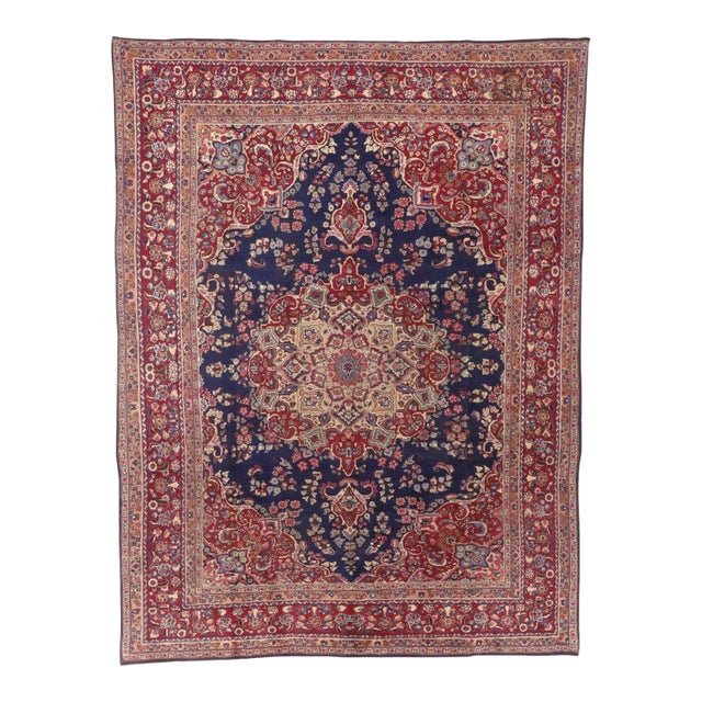 Vintage Persian Mashhad Rug - 09'04 X 12'07 For Sale