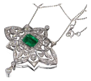Vintage Art Deco GIA Natural 6.91Cts VS F Diamond Emerald 18K Solid Gold 950 Platinum Pendant Necklace