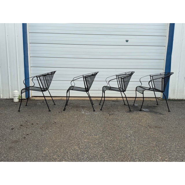 Vintage Woodard Style Outdoor Wrought Iron Arm Chairs – Set of 4 For Sale - Image 11 of 12