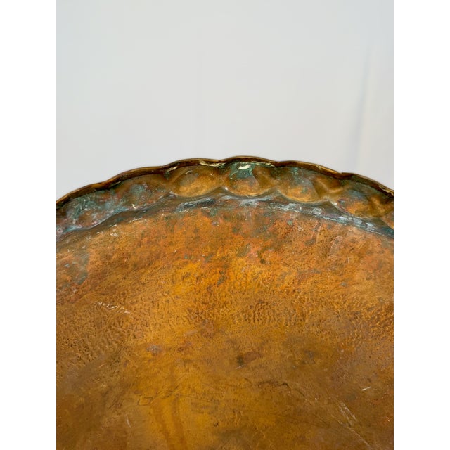 Large Vintage Engraved Brass Tray With Botanical Decoration and Scalloped Rim For Sale - Image 10 of 13