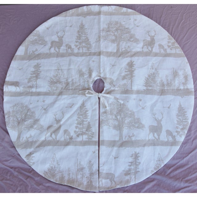 Large Custom-Tailored 53" Woodland Christmas Tree Skirt For Sale In Los Angeles - Image 6 of 6