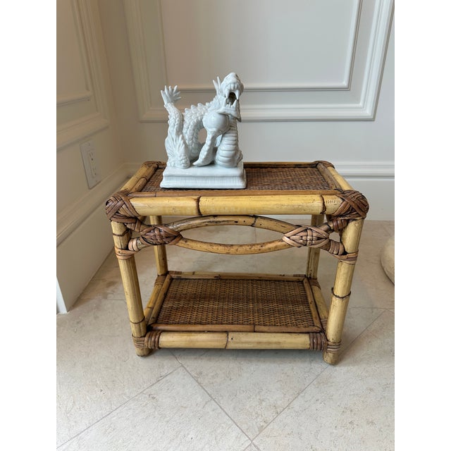 Vintage French Rattan and Cane Small Table For Sale - Image 9 of 16