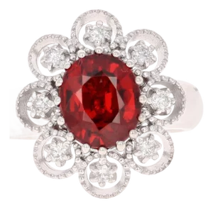 4.00 Carat Spessartine Diamond 14 Karat White Gold Cluster Ring, Size 6.5