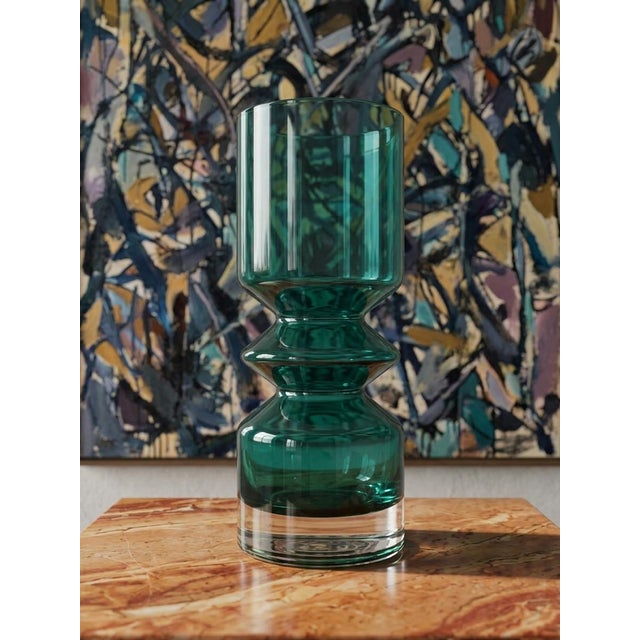 Tamara Aladin Hoop Teal Glass Vase / Finland Art Glass, MCM Riihimäki #1472 For Sale - Image 9 of 10