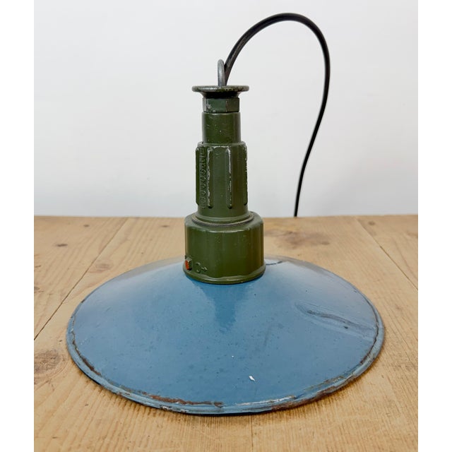 Industrial Blue Enamel Military Pendant Lamp with Cast Aluminium Top, 1960s For Sale - Image 11 of 18