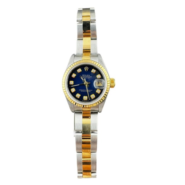 Contemporary 2002 Rolex Ladies DateJust Two Tone Blue Diamond Dial Watch 79173 For Sale - Image 3 of 18