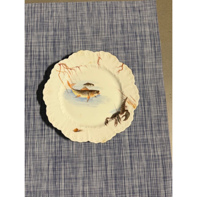 Antique Limoges Hand-Painted Fish Service, Wm. Guérin & Co. — 11 Plates + Underplate, Ca. 1900 For Sale - Image 9 of 12