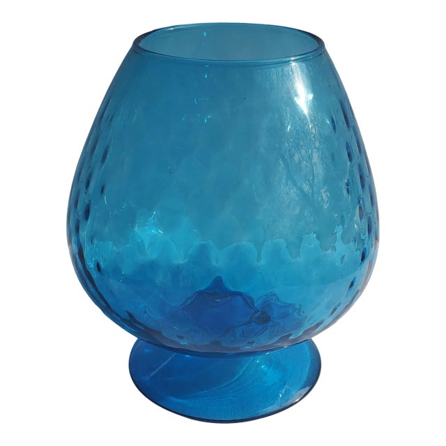 Italian Mid-Century Empoli Blue Glass Optic Snifter For Sale