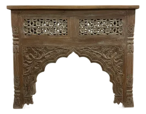 1920s Hand-Carved Lattice Console Table – Ornate Solid Wood Hallway Accent