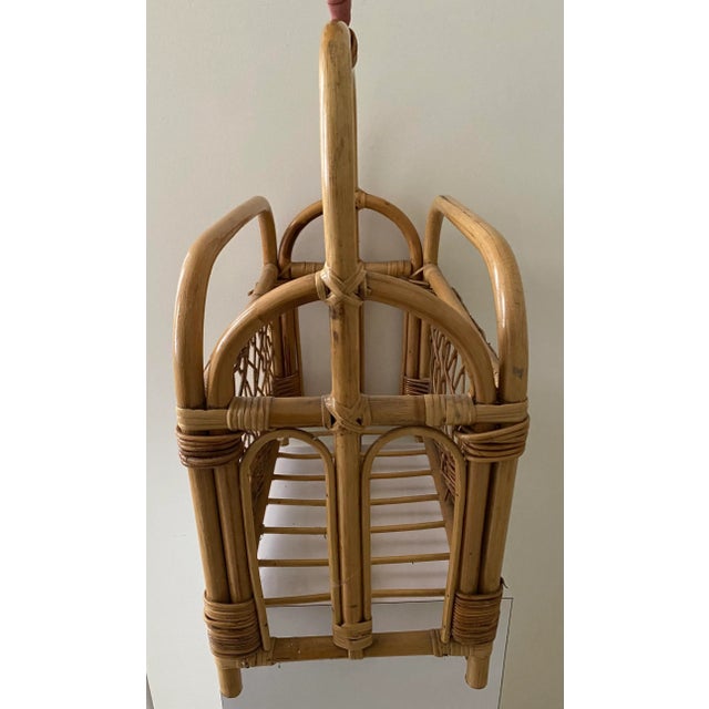 1970s Vintage Arched Rattan Magazine Rack Basket For Sale - Image 9 of 10