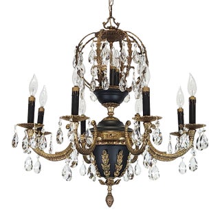 Antique 8 Arm 11 Light Epic Empire Birdcage Brass Cut Lead Crystal Chandelier For Sale