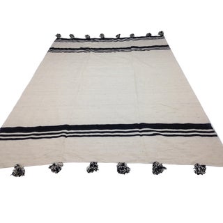 Handmade Moroccan Striped Pom Pom Blanket For Sale
