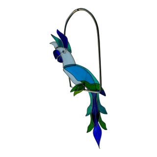 1980s Stained Glass Parrot Suncatcher on Stand For Sale