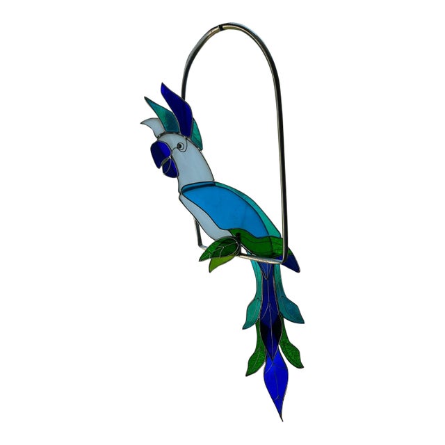 1980s Stained Glass Parrot Suncatcher on Stand For Sale