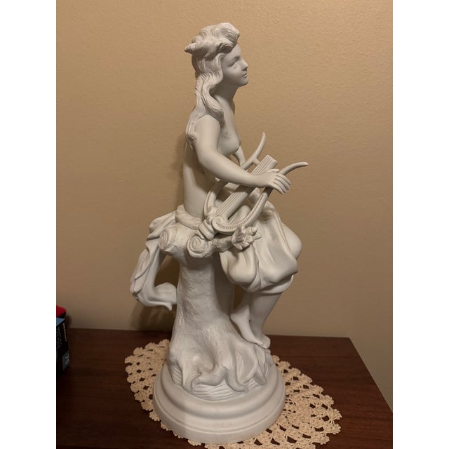 Art Nouveau Large French Bisque Porcelain Muse With Mandolin Sculpture After Luca Madrassi For Sale - Image 3 of 10