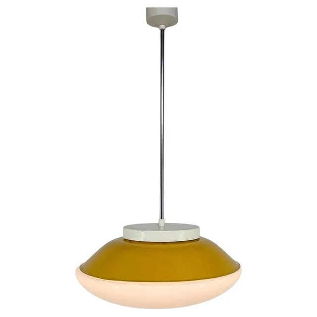 Mid-Century Milk Glass & Metal Ufo Pendant, Czechoslovakia, 1970s For Sale - Image 11 of 11