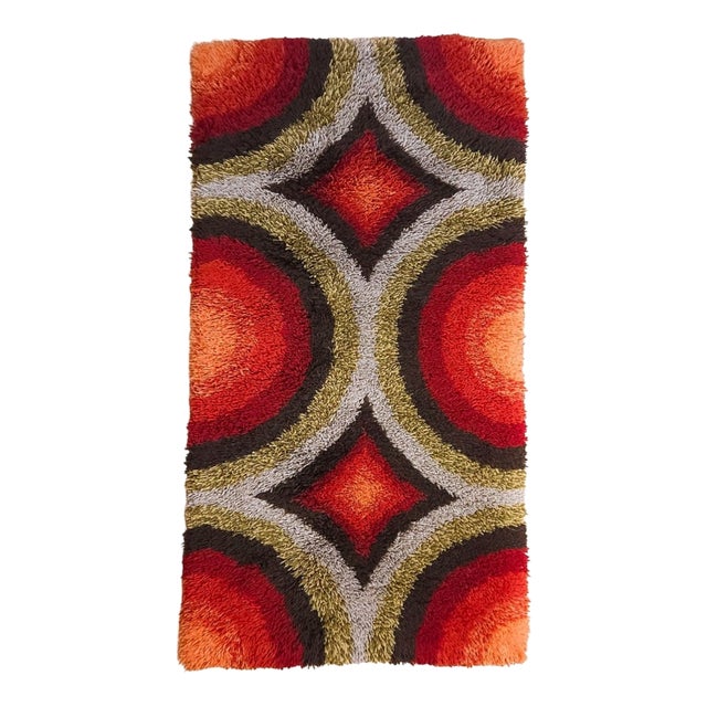 Vintage German Handmade Rya Rug in Wool, 1970s For Sale
