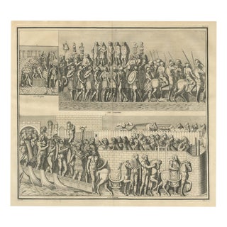 Montfaucon, Roman Army at a Tribunal and a Bridge of Boats, 1722, Engraving For Sale