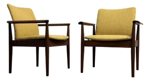 Finn Juhl Model 209 Diplomat Solid Teak Arm Chairs France & Daverkosen, Danish Mid Century Modern - A Pair