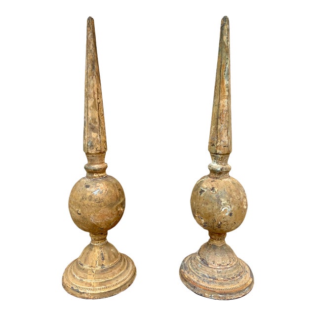 Weathered Cast Iron Garden Finials, a Decorative Pair For Sale