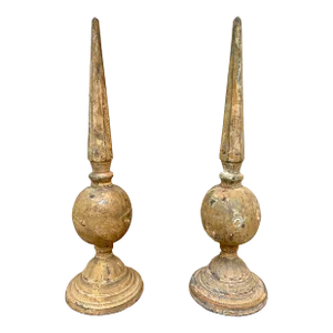 Weathered Cast Iron Garden Finials, a Decorative Pair