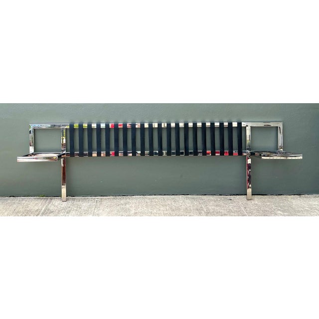 Vintage Chrome and Leather King Headboard After Mies Van Der Rohe For Sale - Image 10 of 15