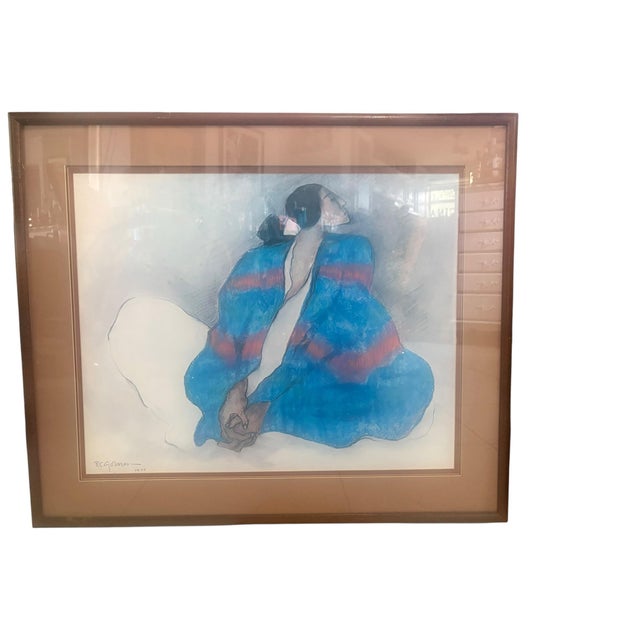 R.C. Gorman, Woman in Blue Blanket (1977), framed and signed lithograph. Frame measures 35” W × 30” H; image size...