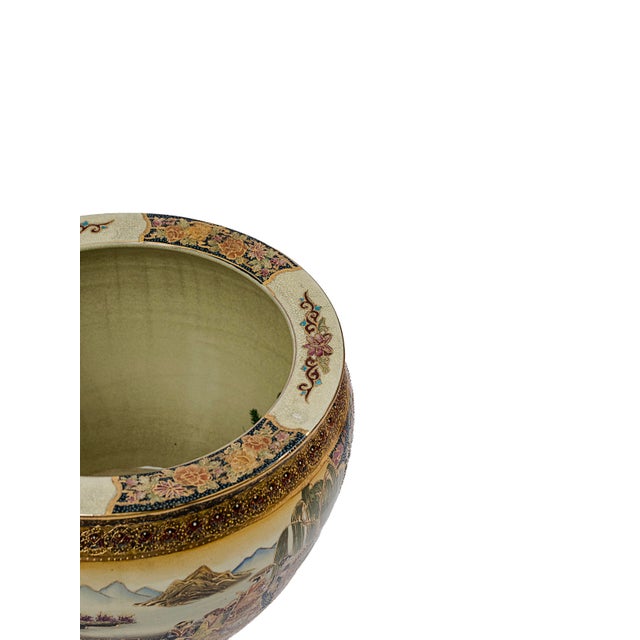 Gold Vintage Satsuma-Style Porcelain Fishbowl Planter For Sale - Image 8 of 11