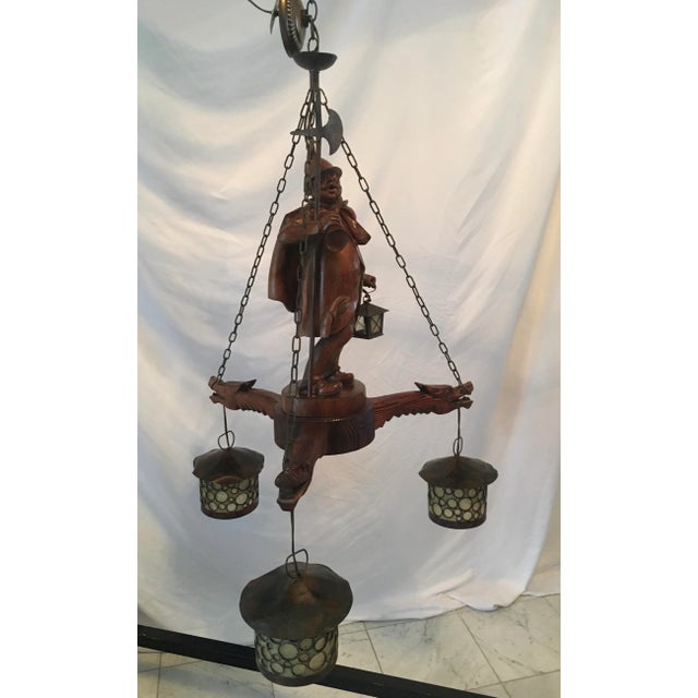 Folk Art 1930s German Carved Night Watchman Chandelier For Sale - Image 3 of 13