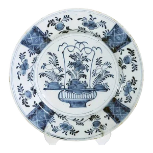 Dutch Delft Kraak Style Tin-glazed Earthenware Blue and White Floral Plate