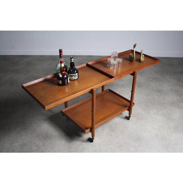 Wood Expandable Danish Modern Bar Cart by Poul Hundevad, Denmark For Sale - Image 7 of 12